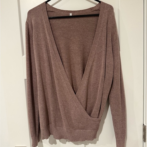 Women’s Taupe V-Neck Wrap Knit Sweater - Picture 2 of 3